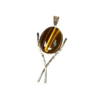 Tigers Eye Pendant Sterling Silver Branch Design Handmade Boho Jewelry
